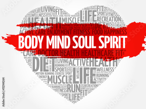 Body Mind Soul Spirit heart word cloud, fitness, sport, health concept