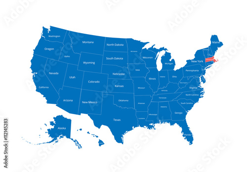 Map of the USA. Image with clipping path and name of states. State mark. Massachusetts. Vector illustration.