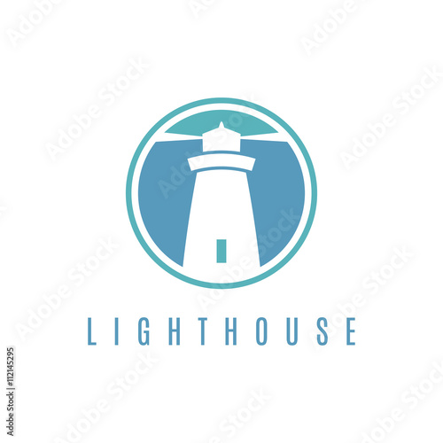 Concept logo template with lighthouse in flat design .Vector ill