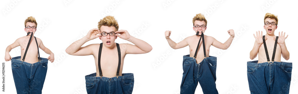 Funny man with trousers isolated on white Funny man with trousers isolated on white