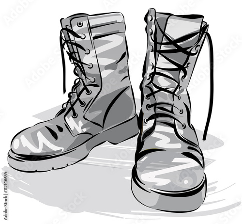 Military leather worn boots vector illustration
