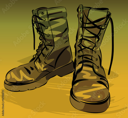 Military leather worn boots vector illustration