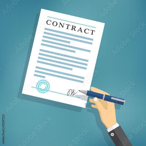 Картината върху платно Hand signing contract on white paper.