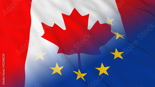 Canadian and European Union Relations Concept - Merged Flags of Canada and the EU 3D Illustration