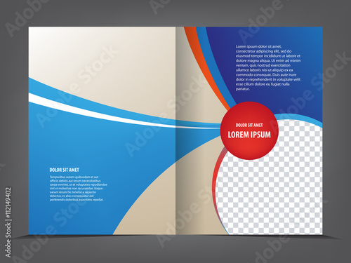 Vector empty bi-fold brochure print template design with blue elements