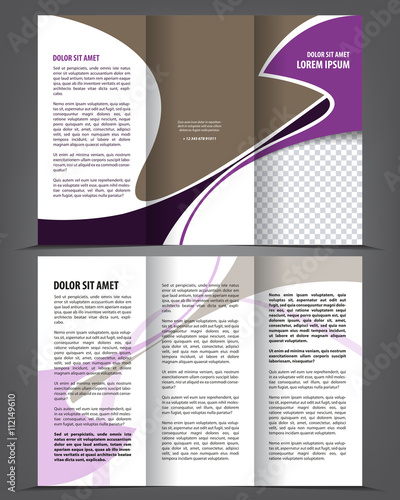 Vector empty tri-fold brochure template print blank purple design
