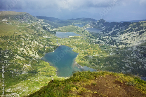 Fototapeta Naklejka Na Ścianę i Meble -  Panoramic view of The Twin,  the Trefoil , The fish and The Lower lakes, The Seven Rila Lakes, Bulgaria