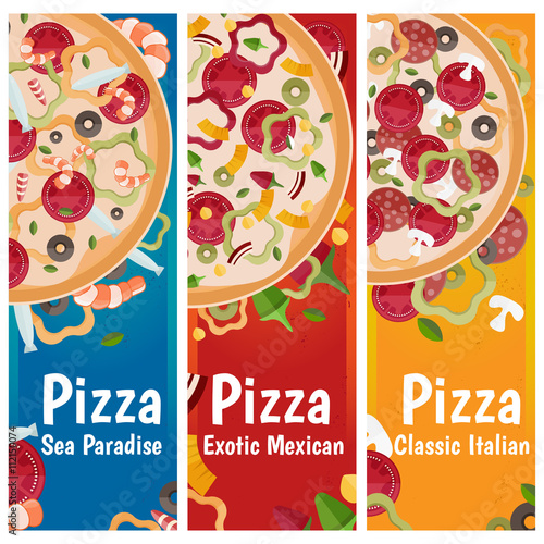 Set of banners for theme pizza with different tastes flat design