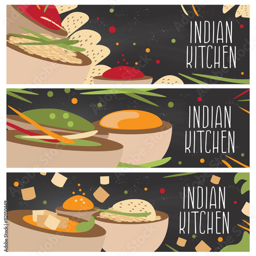 Set of banners for theme indian cuisine with different tastes fl