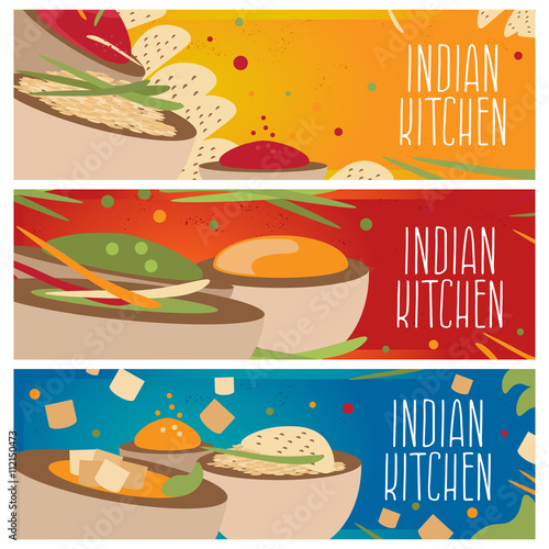 Set of banners for theme indian cuisine with different tastes fl