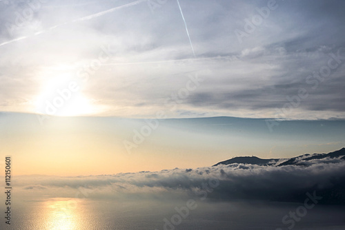 horizon with mountain coast and sky over the sea