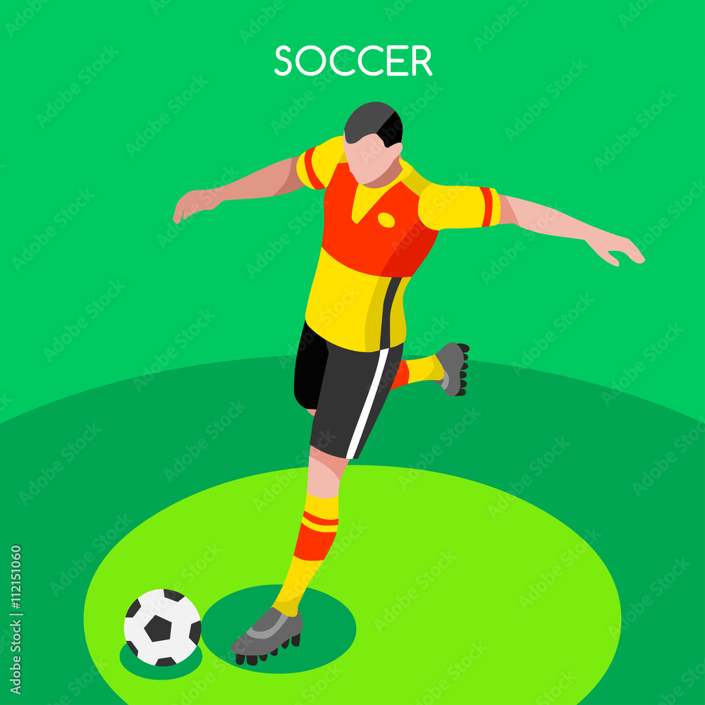 Fototapeta premium Russia 2018 Soccer Striker Player Athlete Summer Games Icon.3D Isometric Soccer Match Players.Sporting International Competition Championship.Sport Soccer Infographic Football Vector Illustration.