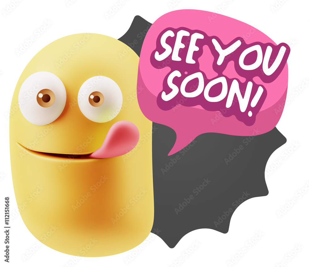3d Rendering Smile Character Emoticon Expression saying See You 3d Rendering Smile Character Emoticon Expression saying See You