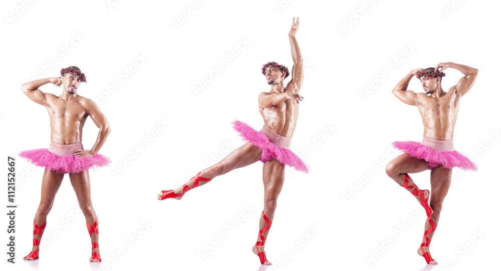 Man wearing ballet tutu isolated on white Man wearing ballet tutu isolated on white