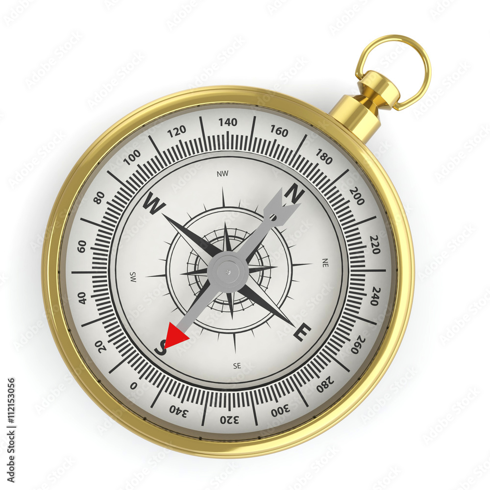 Compass isolated on white background with shadow