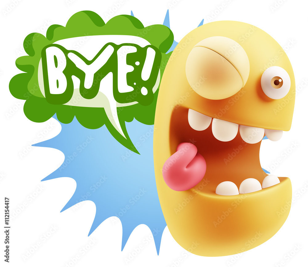 3d Illustration Laughing Character Emoji Expression saying Bye w 3d Illustration Laughing Character Emoji Expression saying Bye w
