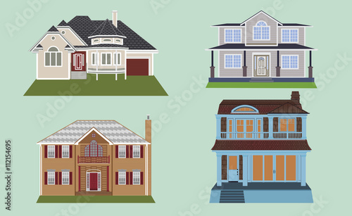 Town house cottage and assorted real estate building icons flat set isolated vector illustration