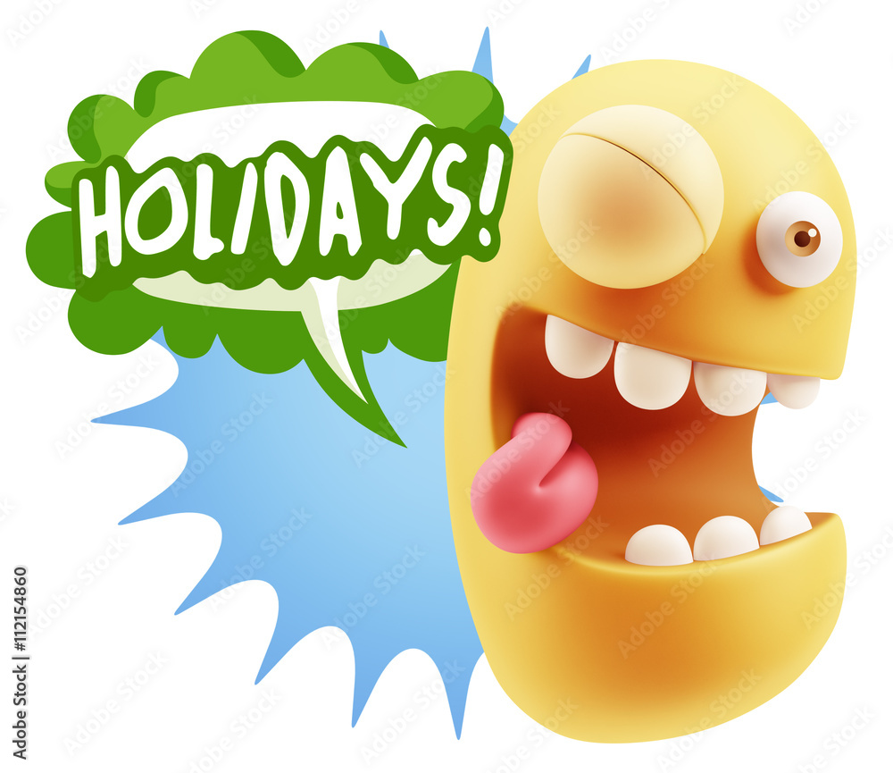 3d Rendering Smile Character Emoticon Expression saying Holidays 3d Rendering Smile Character Emoticon Expression saying Holidays