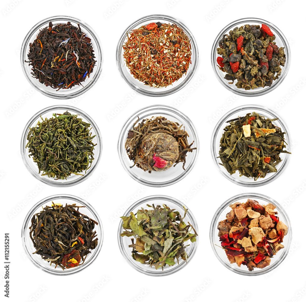 Fototapeta premium Set of different tea isolated on white