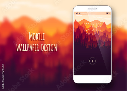Colorful mobile interface wallpaper on blurred background. Mobile Wallpaper. Clean and modern design. Nature. Vector illustration