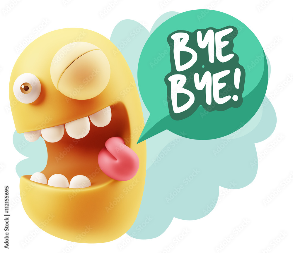3d Rendering Smile Character Emoticon Expression saying Bye Bye 3d Rendering Smile Character Emoticon Expression saying Bye Bye