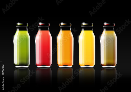 Fruit juice in a glass bottle for design advertisement and vintage logo, fruit, transparent, Vector