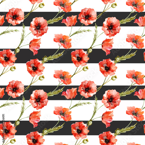 Watercolor poppy flowers pattern