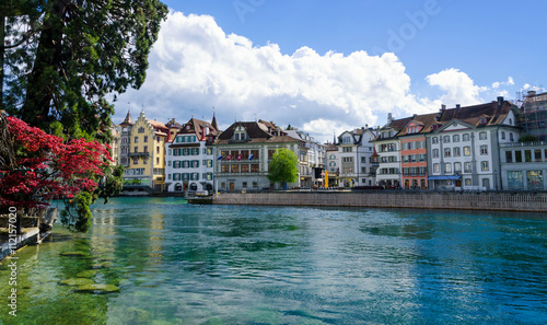 Fototapeta Naklejka Na Ścianę i Meble -  view on architecture and river in Lucerne, switzerland