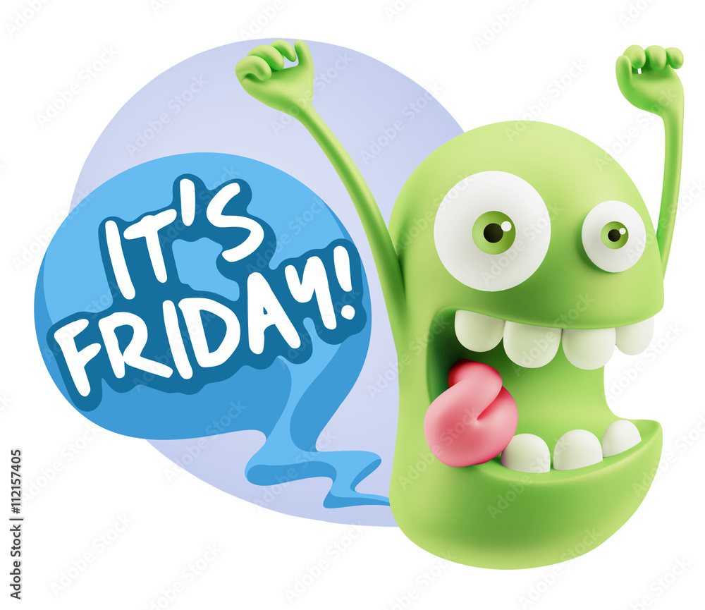 3d Rendering Smile Character Emoticon Expression saying It's Fri 3d Rendering Smile Character Emoticon Expression saying It's Fri