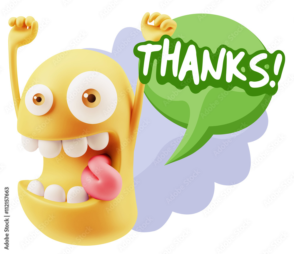 3d Rendering Smile Character Emoticon Expression saying Thanks w 3d Rendering Smile Character Emoticon Expression saying Thanks w