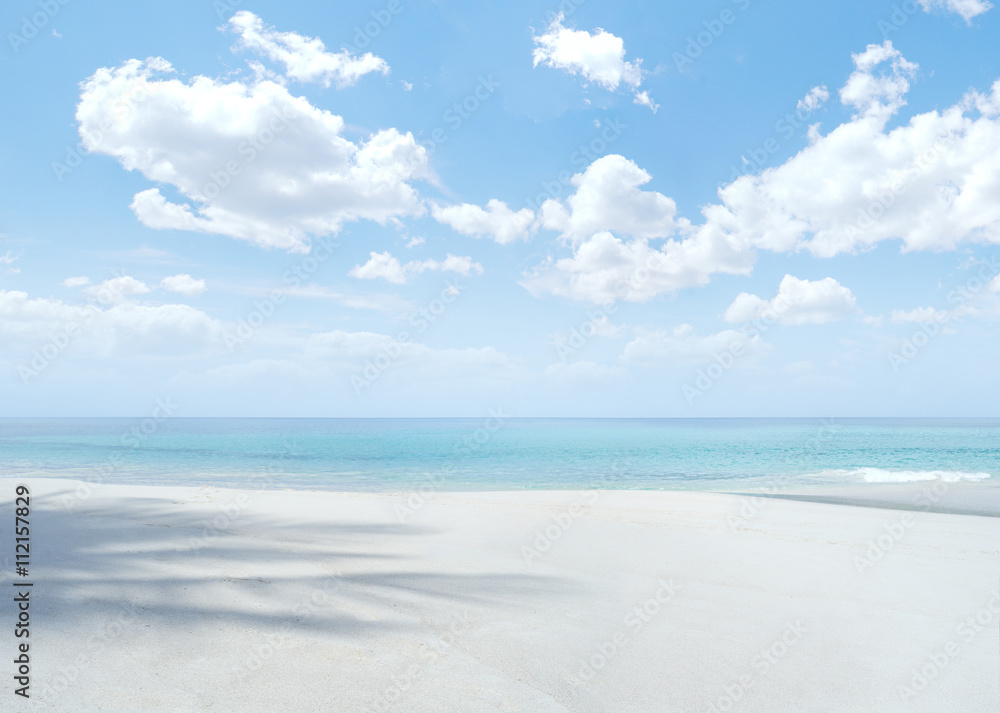 View of nice tropical beach with blue sky above 