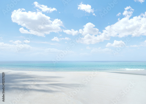 View of nice tropical beach with blue sky above 