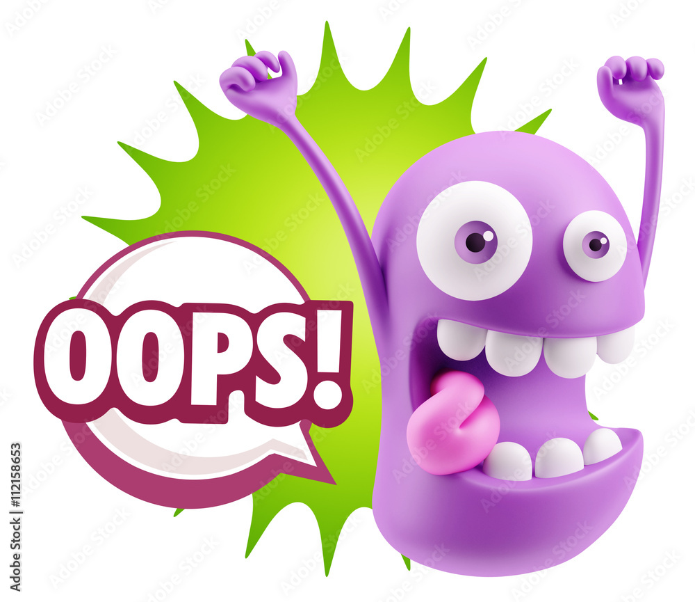 3d Rendering Smile Character Emoticon Expression saying Oops wit 3d Rendering Smile Character Emoticon Expression saying Oops wit