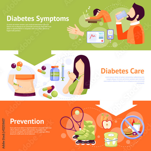 Diabetes Symptoms 3 Flat Banners Set 
