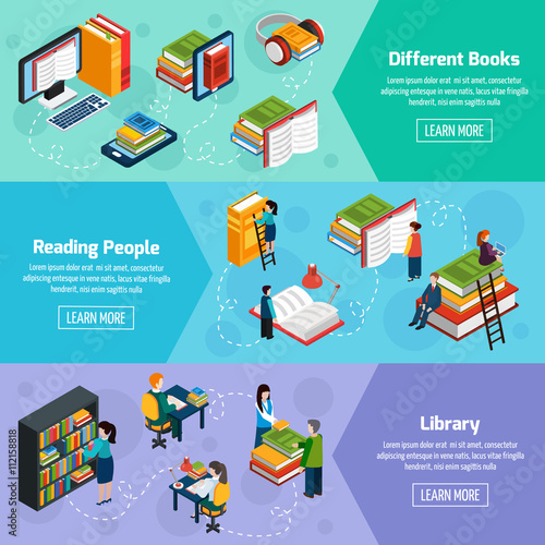 Library Isometric Horizontal Banners