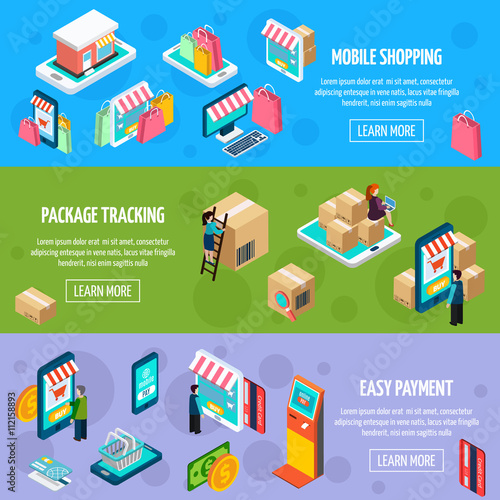 Mobile Shopping Isometric Horizontal Banners