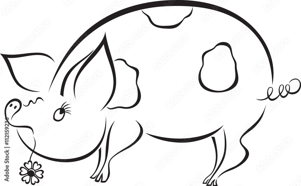 Naklejka premium Romantic funny piggy with flower