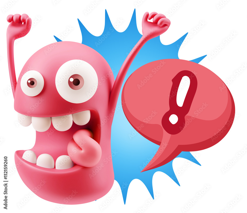 Obraz premium 3d Rendering Smile Character Emoticon Expression saying ! with C