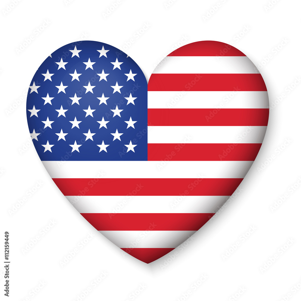American United States Flag in glossy heart button of icon. American United States Flag in glossy heart button of icon.