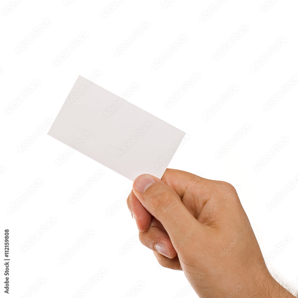 Hand and business card isolated on the white background Hand and business card isolated on the white background