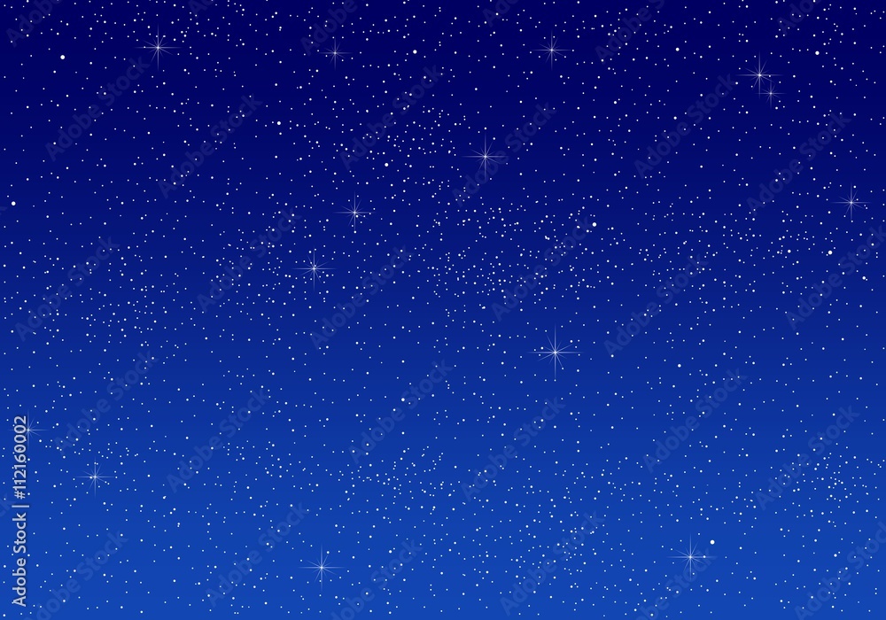 Beautiful romantic bright blue sky at night with a large number of illuminating white lustrous stars