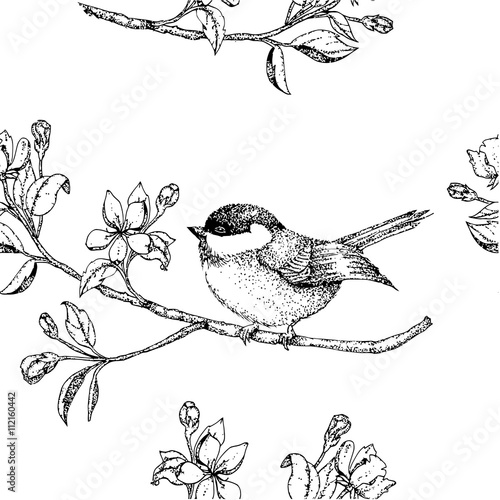 seamless pattern with a bird on a branch