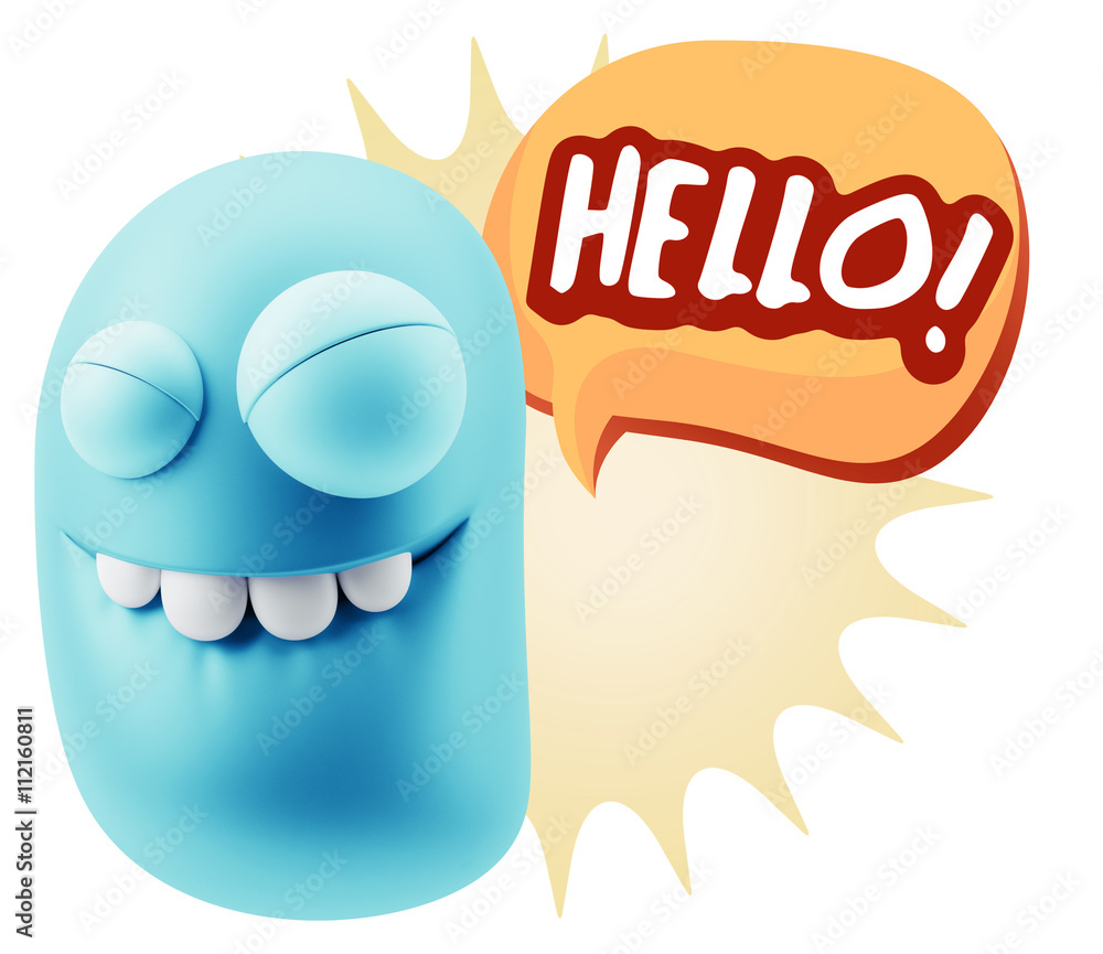 3d Rendering Smile Character Emoticon Expression saying Hello wi 3d Rendering Smile Character Emoticon Expression saying Hello wi