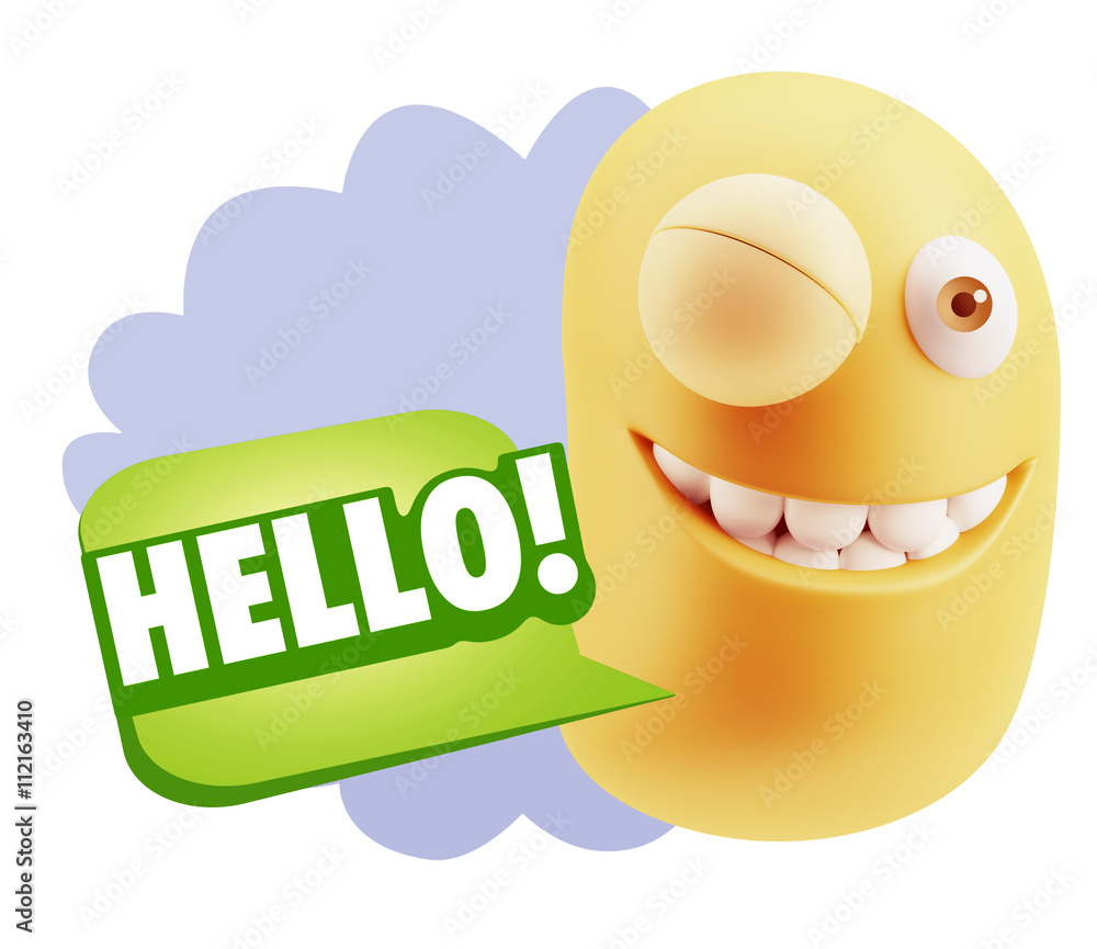 3d Rendering Smile Character Emoticon Expression saying Hello wi 3d Rendering Smile Character Emoticon Expression saying Hello wi