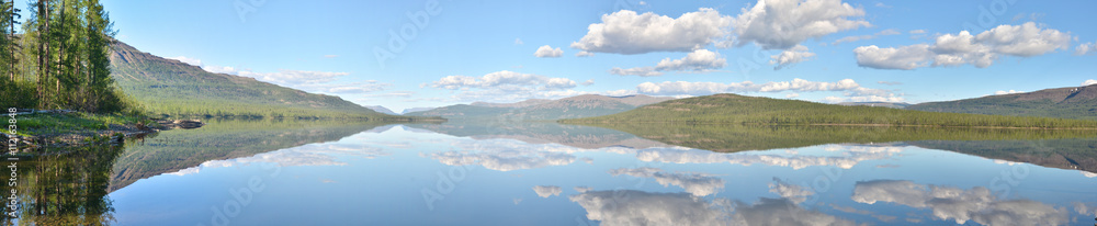 Panorama. Lake in the Putorana plateau.