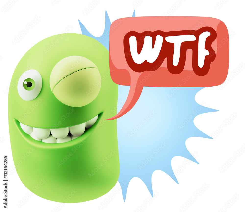 3d Rendering Smile Character Emoticon Expression saying WTF with 3d Rendering Smile Character Emoticon Expression saying WTF with