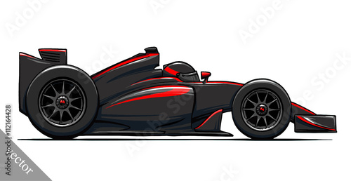 child's funny cartoon formula race car vector illustration art