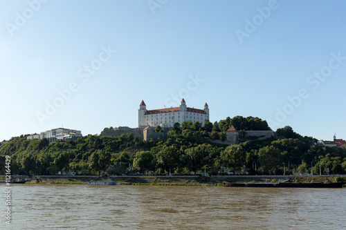 Bratislava castle parliament and Danube river after rain  fall day Slovakia