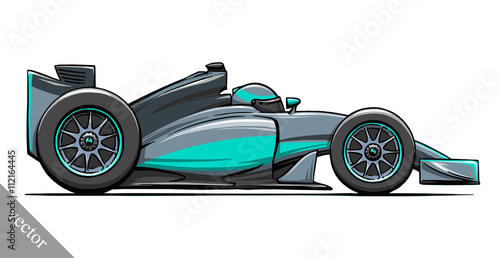 child's funny cartoon formula race car vector illustration art