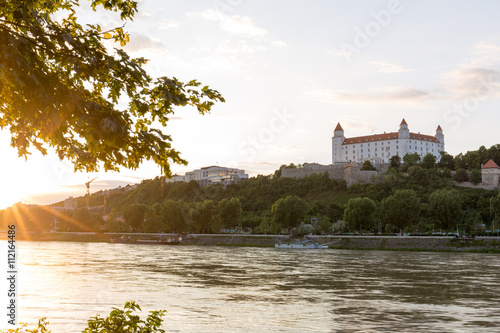 Photography Bratislava castle,parliament and Danube river just before sunset, Slovakia